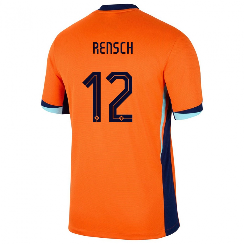 Børn Holland Devyne Rensch #12 Orange Hjemmebane Spillertrøjer 24-26 Trøje T-Shirt