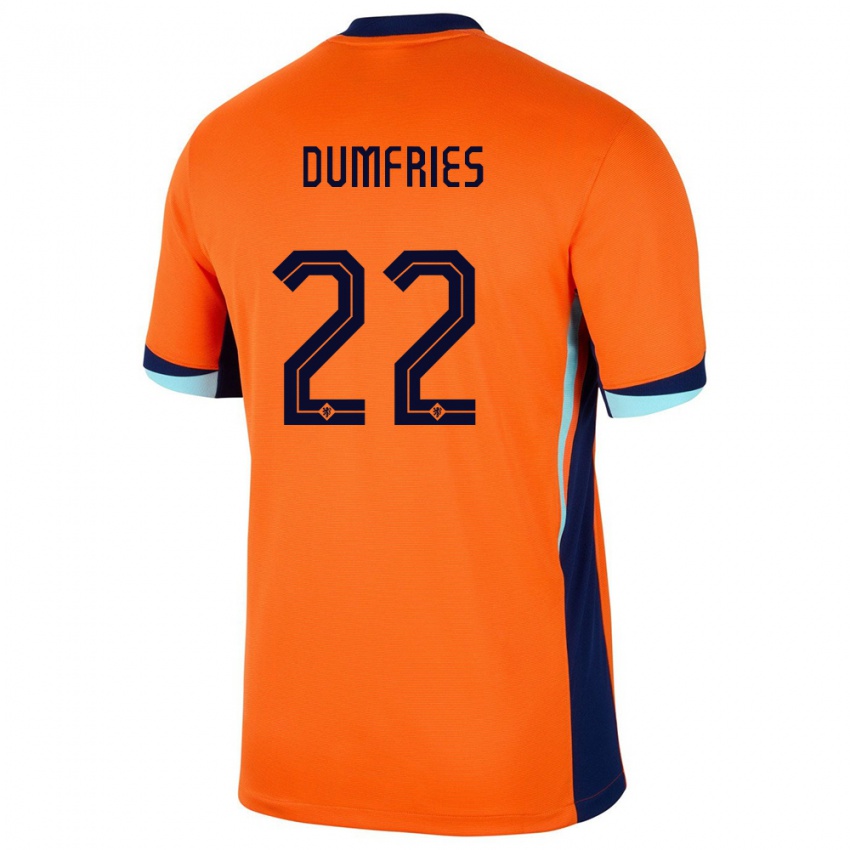 Børn Holland Denzel Dumfries #22 Orange Hjemmebane Spillertrøjer 24-26 Trøje T-Shirt