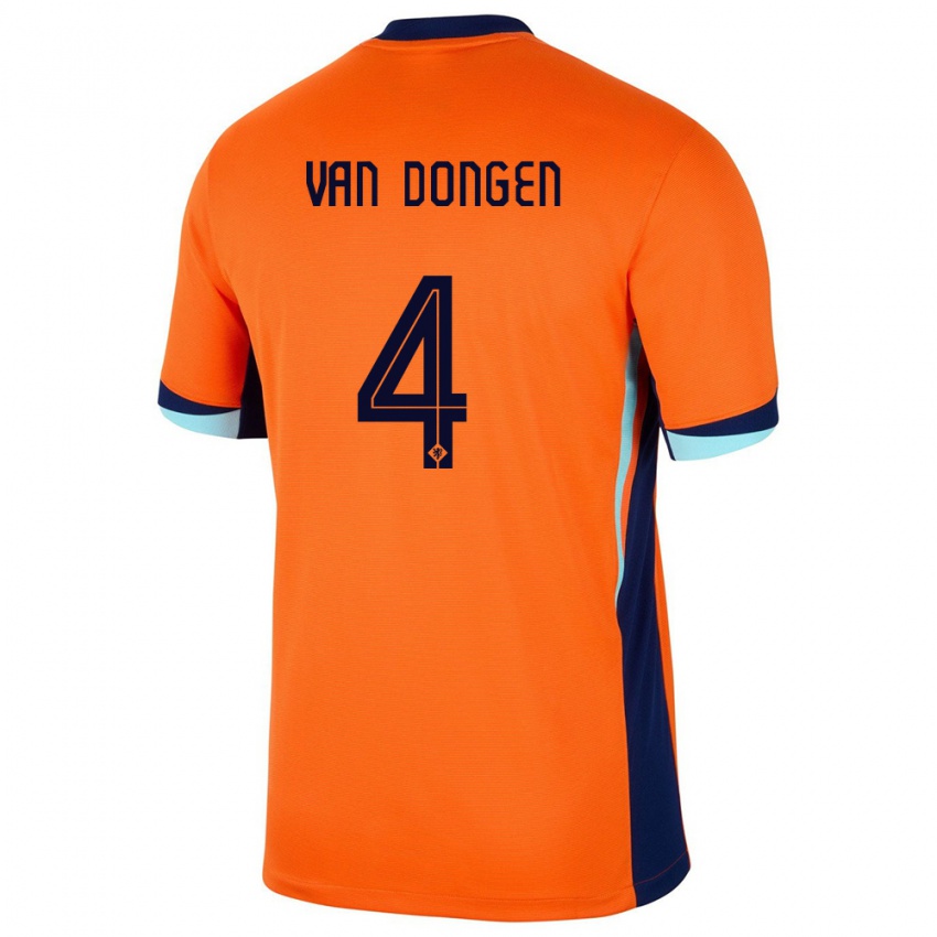 Børn Holland Merel Van Dongen #4 Orange Hjemmebane Spillertrøjer 24-26 Trøje T-Shirt