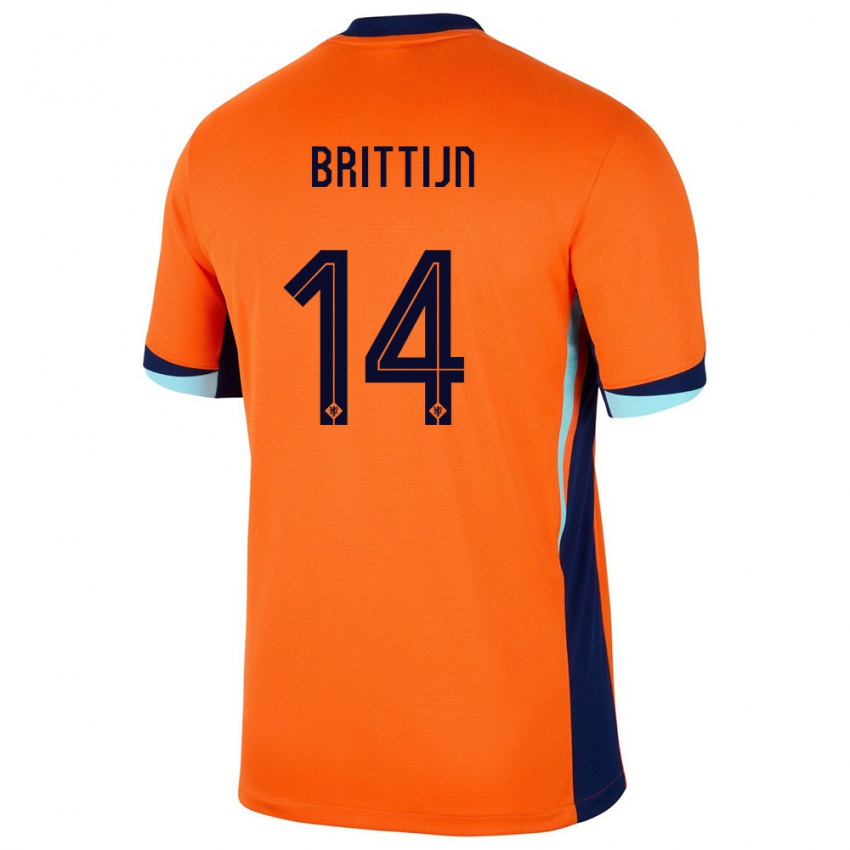 Børn Holland Philip Brittijn #14 Orange Hjemmebane Spillertrøjer 24-26 Trøje T-Shirt
