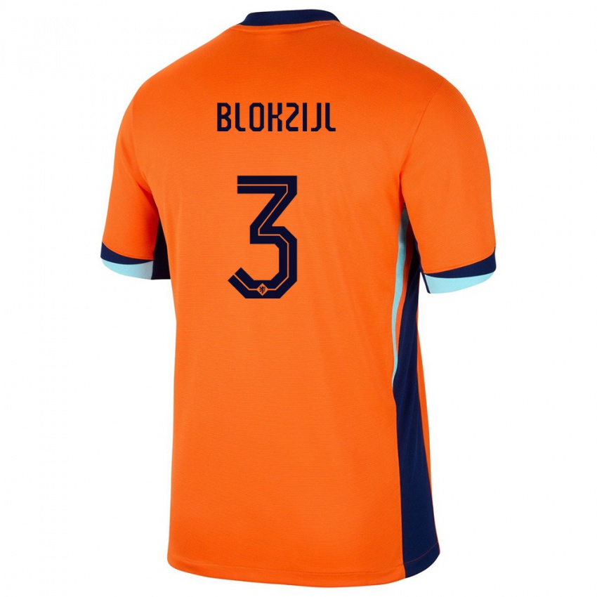 Børn Holland Thijmen Blokzijl #3 Orange Hjemmebane Spillertrøjer 24-26 Trøje T-Shirt