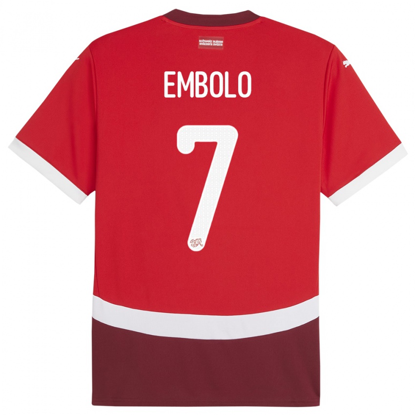 Børn Schweiz Breel Embolo #7 Rød Hjemmebane Spillertrøjer 24-26 Trøje T-Shirt