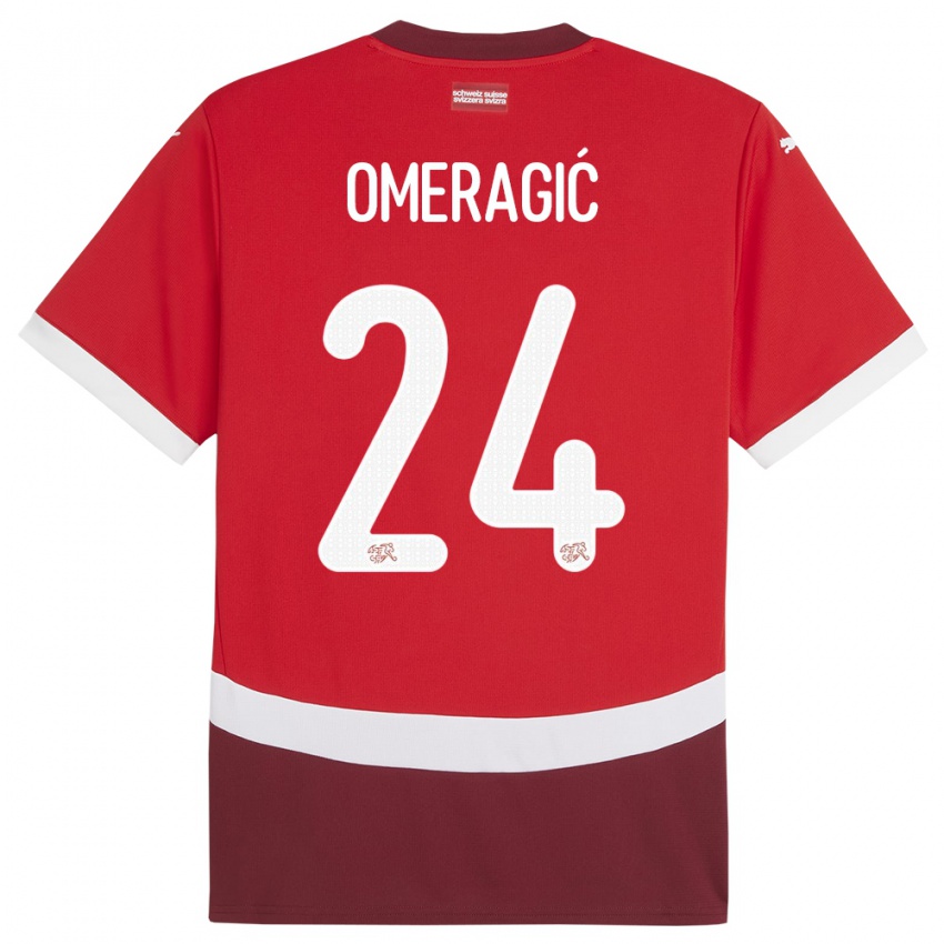 Børn Schweiz Becir Omeragic #24 Rød Hjemmebane Spillertrøjer 24-26 Trøje T-Shirt