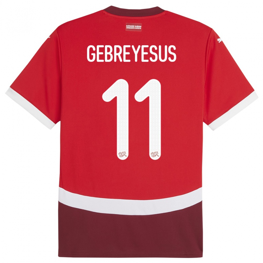 Børn Schweiz Esey Gebreyesus #11 Rød Hjemmebane Spillertrøjer 24-26 Trøje T-Shirt