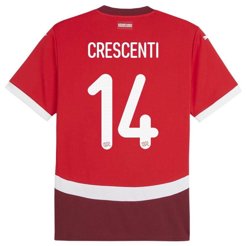 Børn Schweiz Federico Crescenti #14 Rød Hjemmebane Spillertrøjer 24-26 Trøje T-Shirt