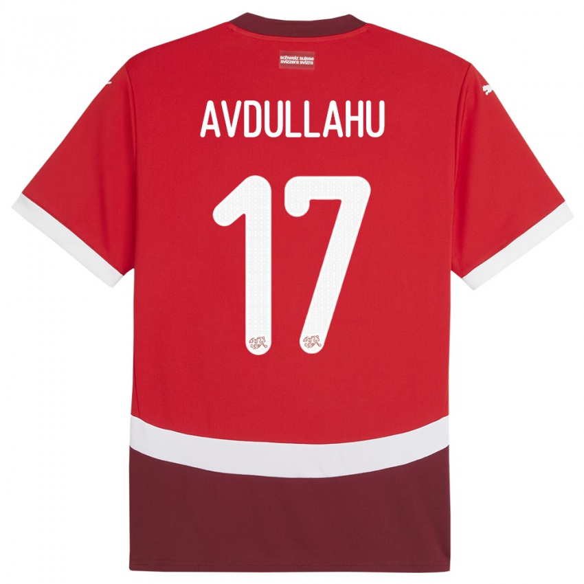 Børn Schweiz Leon Avdullahu #17 Rød Hjemmebane Spillertrøjer 24-26 Trøje T-Shirt