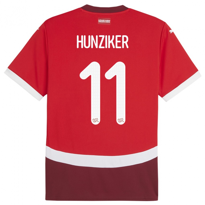 Børn Schweiz Andrin Hunziker #11 Rød Hjemmebane Spillertrøjer 24-26 Trøje T-Shirt