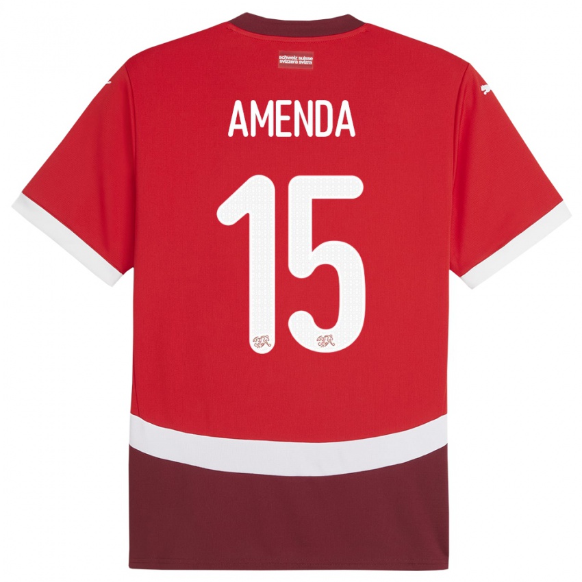 Børn Schweiz Aurele Amenda #15 Rød Hjemmebane Spillertrøjer 24-26 Trøje T-Shirt
