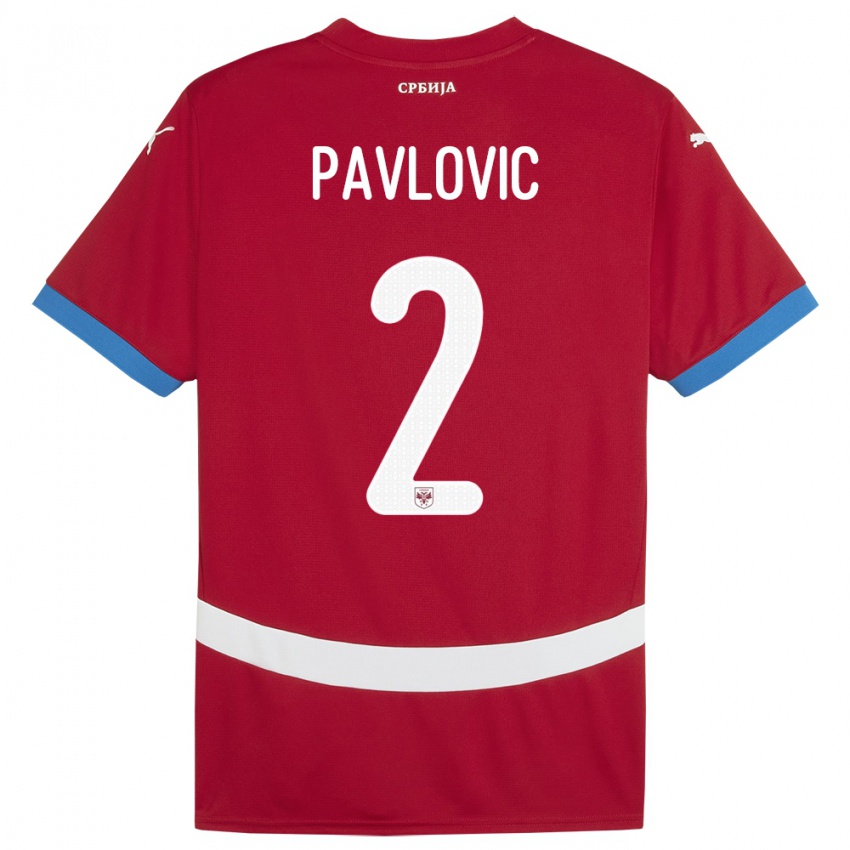 Børn Serbien Strahinja Pavlovic #2 Rød Hjemmebane Spillertrøjer 24-26 Trøje T-Shirt