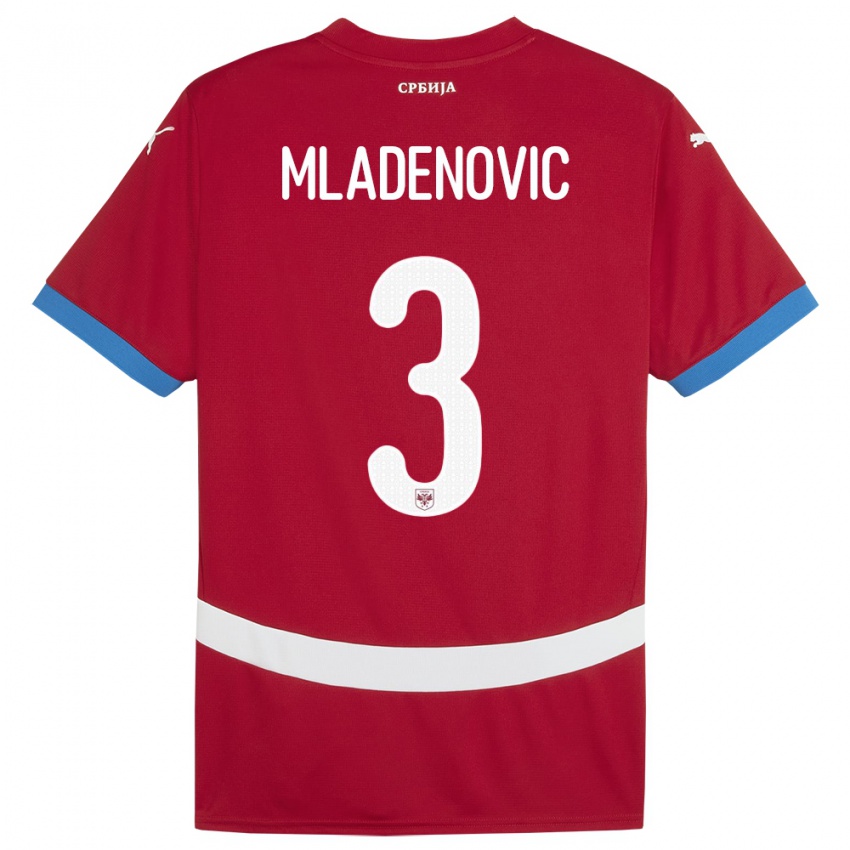 Børn Serbien Filip Mladenovic #3 Rød Hjemmebane Spillertrøjer 24-26 Trøje T-Shirt