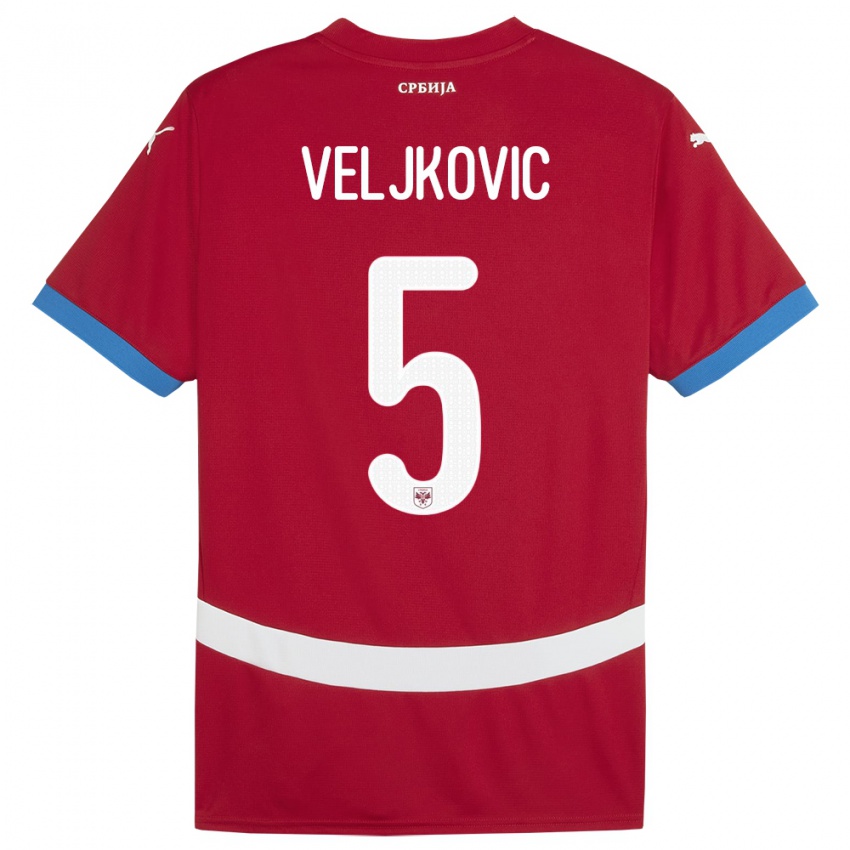 Børn Serbien Milos Veljkovic #5 Rød Hjemmebane Spillertrøjer 24-26 Trøje T-Shirt