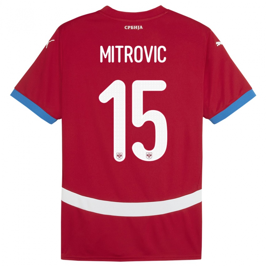 Børn Serbien Stefan Mitrovic #15 Rød Hjemmebane Spillertrøjer 24-26 Trøje T-Shirt