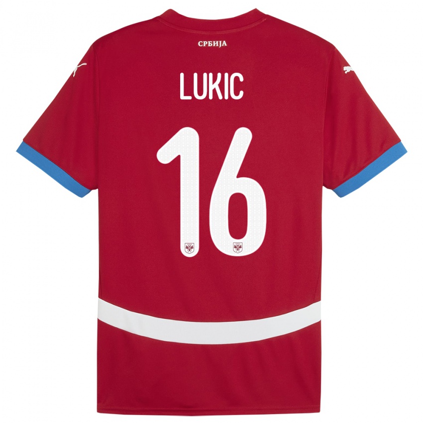 Børn Serbien Sasa Lukic #16 Rød Hjemmebane Spillertrøjer 24-26 Trøje T-Shirt