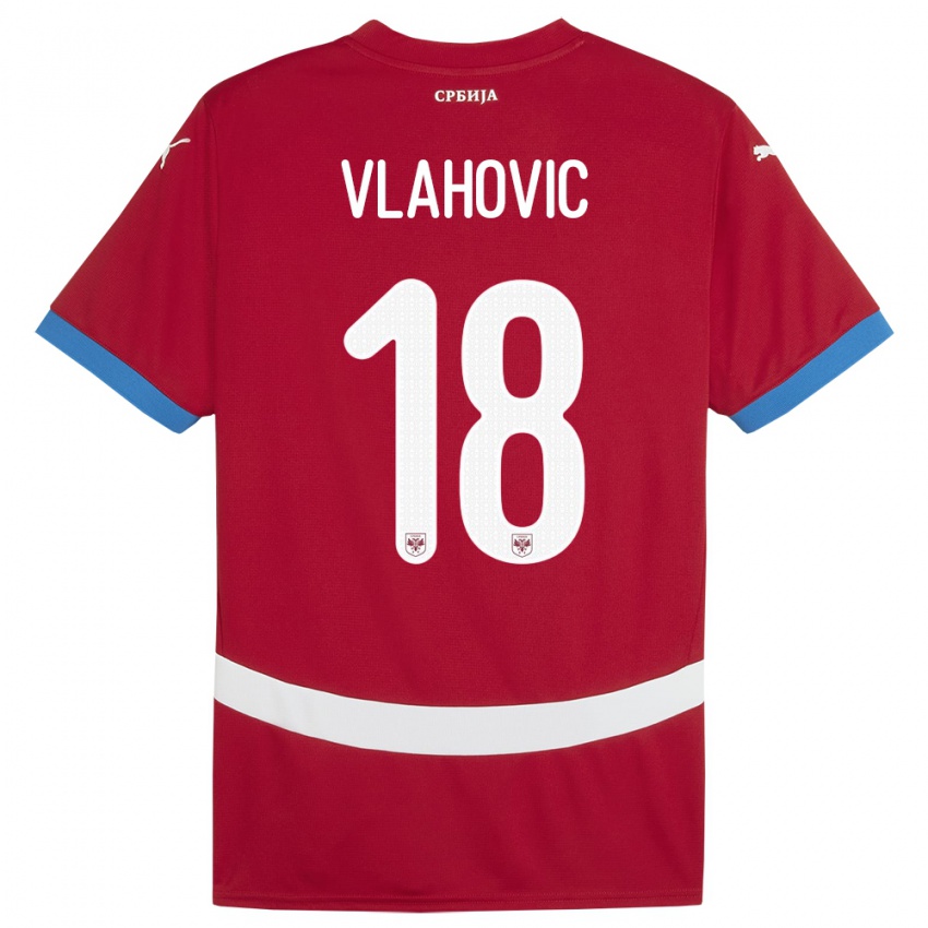 Børn Serbien Dusan Vlahovic #18 Rød Hjemmebane Spillertrøjer 24-26 Trøje T-Shirt