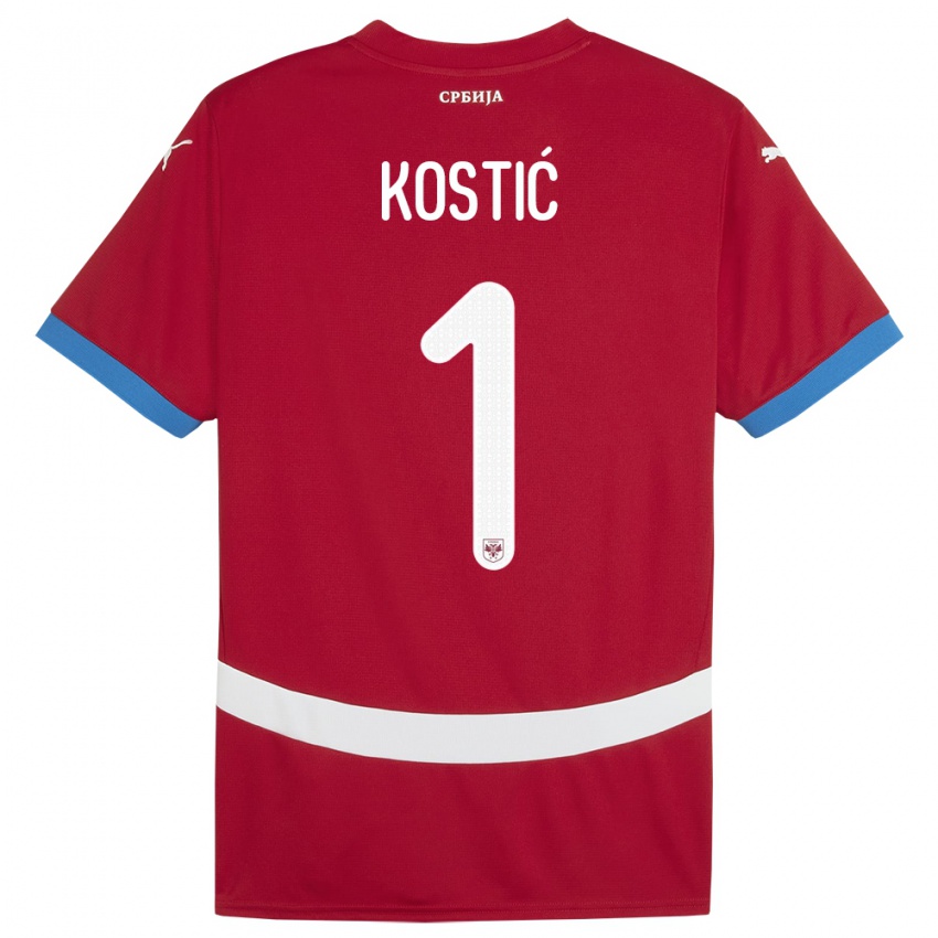 Børn Serbien Milica Kostic #1 Rød Hjemmebane Spillertrøjer 24-26 Trøje T-Shirt