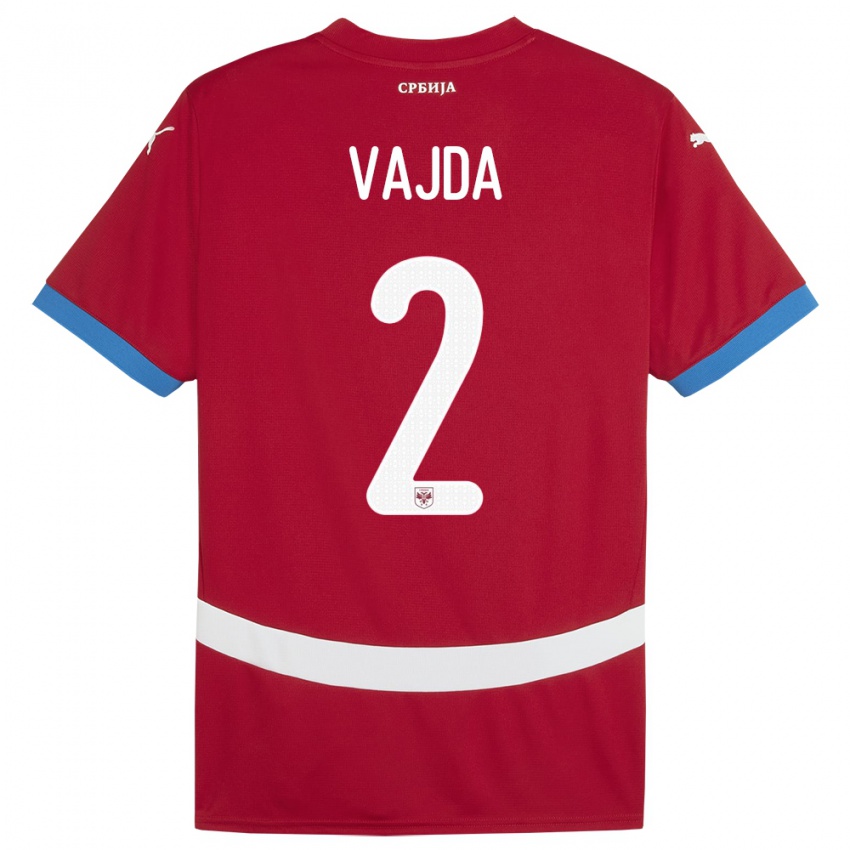 Børn Serbien Orsoja Vajda #2 Rød Hjemmebane Spillertrøjer 24-26 Trøje T-Shirt
