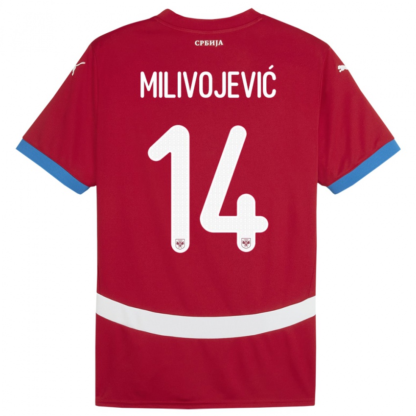 Børn Serbien Vesna Milivojevic #14 Rød Hjemmebane Spillertrøjer 24-26 Trøje T-Shirt