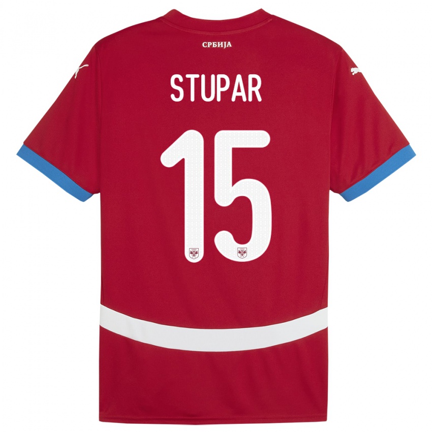 Børn Serbien Zivana Stupar #15 Rød Hjemmebane Spillertrøjer 24-26 Trøje T-Shirt