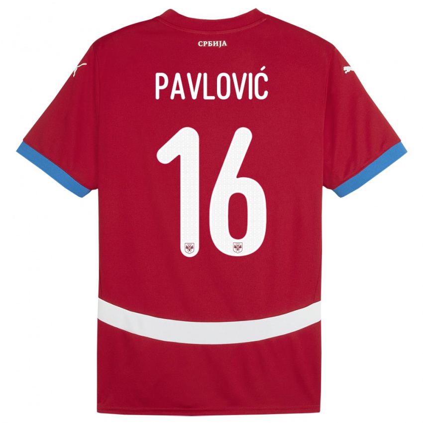 Børn Serbien Sara Pavlovic #16 Rød Hjemmebane Spillertrøjer 24-26 Trøje T-Shirt