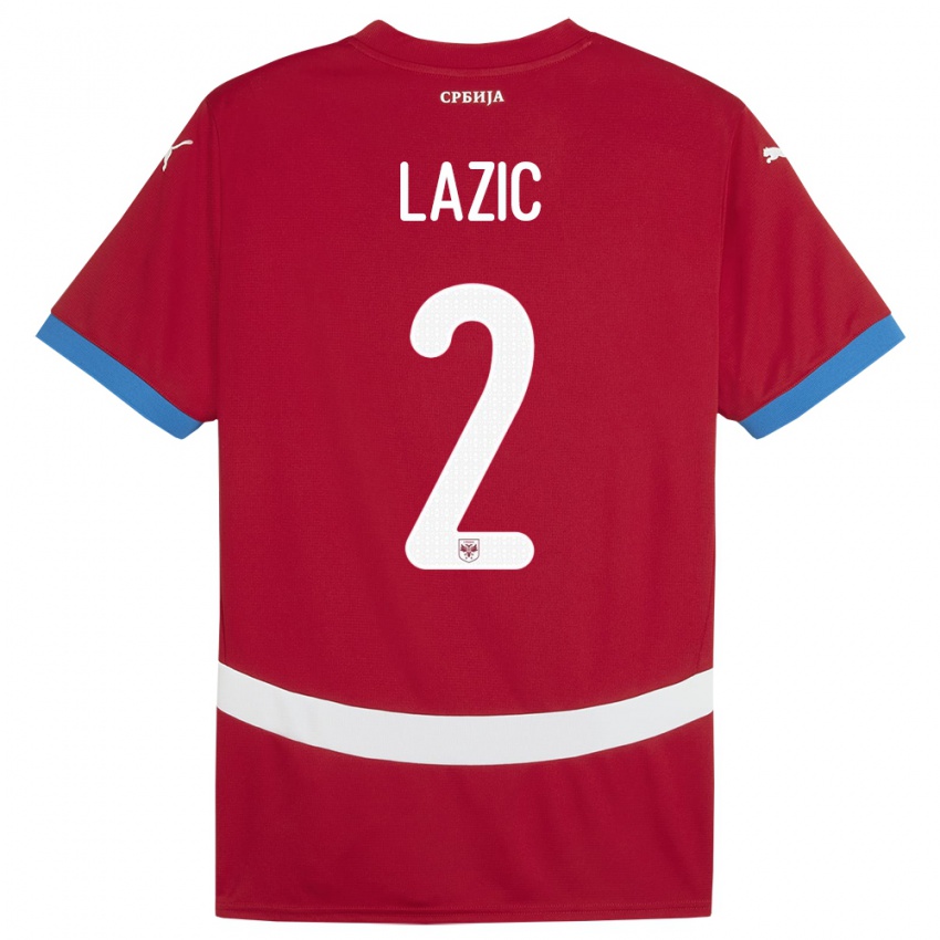 Børn Serbien Uros Lazic #2 Rød Hjemmebane Spillertrøjer 24-26 Trøje T-Shirt