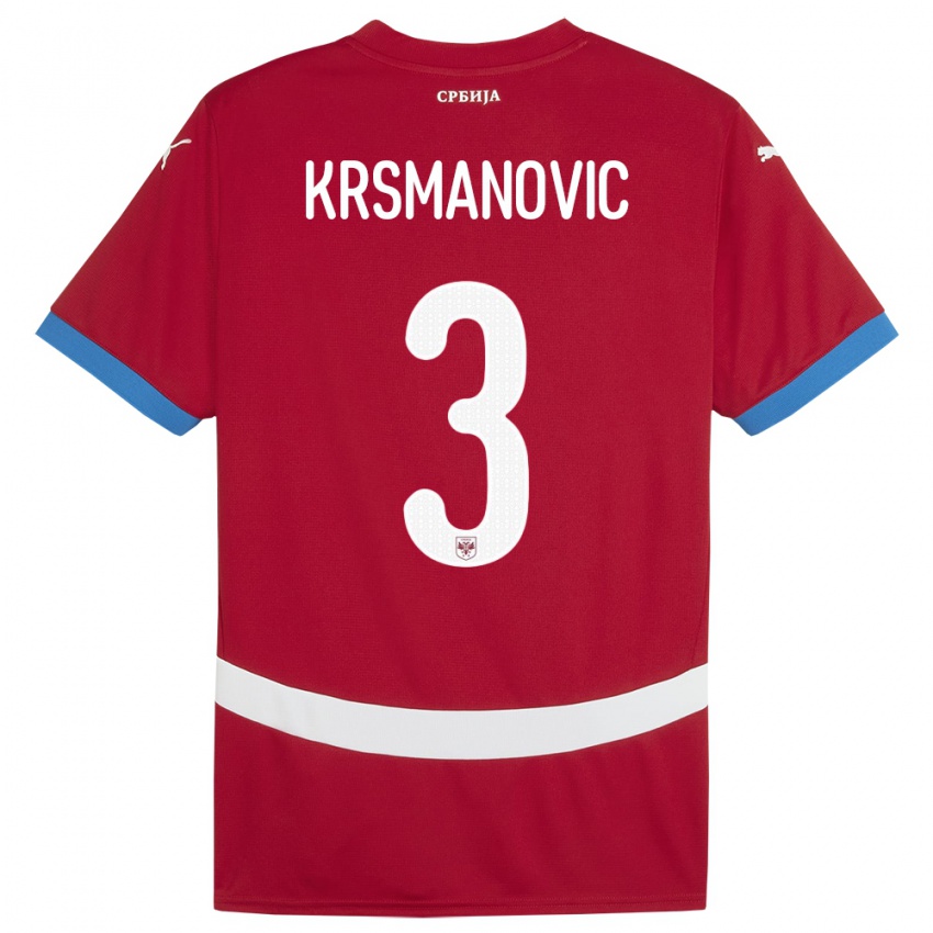 Børn Serbien Nemanja Krsmanovic #3 Rød Hjemmebane Spillertrøjer 24-26 Trøje T-Shirt