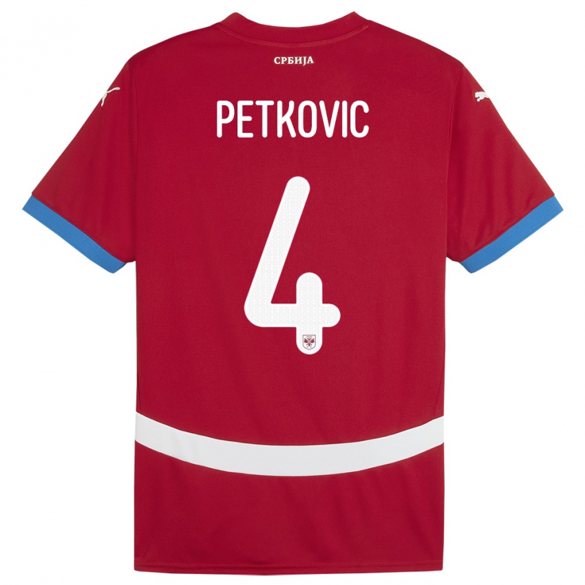 Børn Serbien Nikola Petkovic #4 Rød Hjemmebane Spillertrøjer 24-26 Trøje T-Shirt