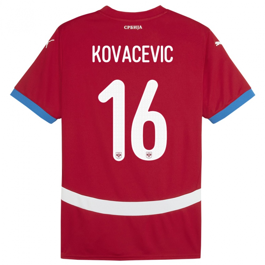 Børn Serbien Bojan Kovacevic #16 Rød Hjemmebane Spillertrøjer 24-26 Trøje T-Shirt
