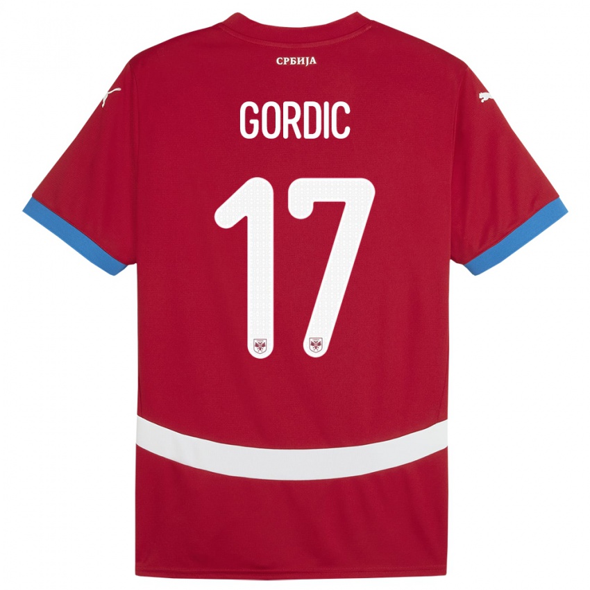Børn Serbien Djordje Gordic #17 Rød Hjemmebane Spillertrøjer 24-26 Trøje T-Shirt