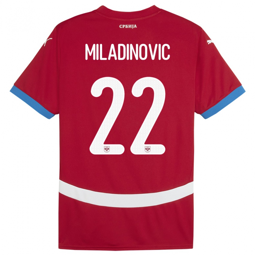 Børn Serbien Igor Miladinovic #22 Rød Hjemmebane Spillertrøjer 24-26 Trøje T-Shirt