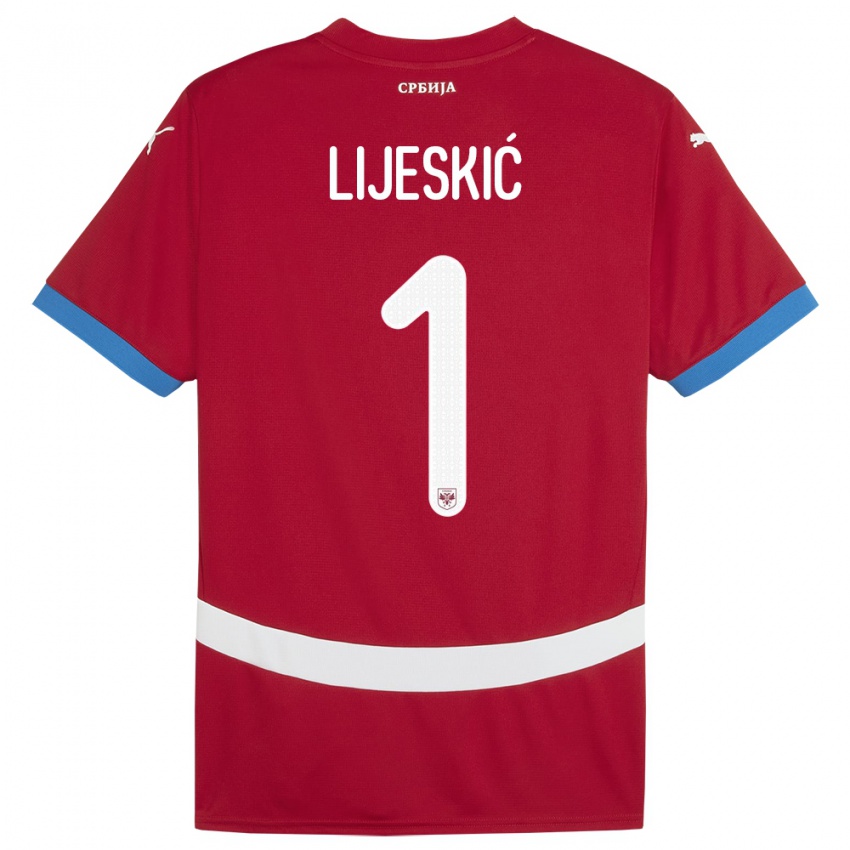Børn Serbien Luka Lijeskic #1 Rød Hjemmebane Spillertrøjer 24-26 Trøje T-Shirt