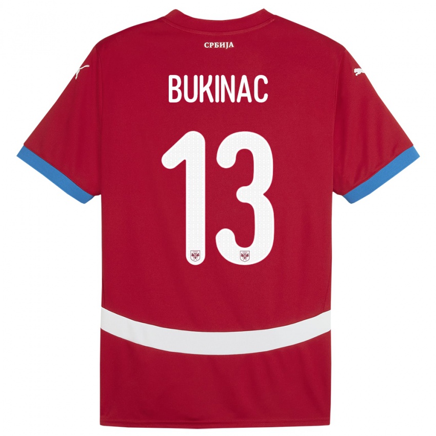 Børn Serbien Stefan Bukinac #13 Rød Hjemmebane Spillertrøjer 24-26 Trøje T-Shirt