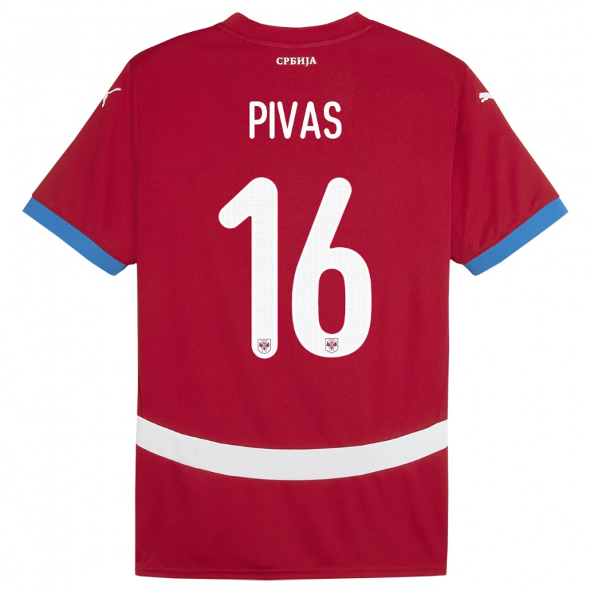 Børn Serbien Miodrag Pivas #16 Rød Hjemmebane Spillertrøjer 24-26 Trøje T-Shirt