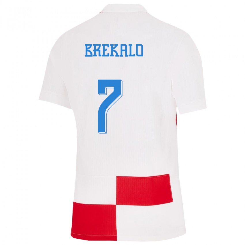 Børn Kroatien Josip Brekalo #7 Hvid Rød Hjemmebane Spillertrøjer 24-26 Trøje T-Shirt