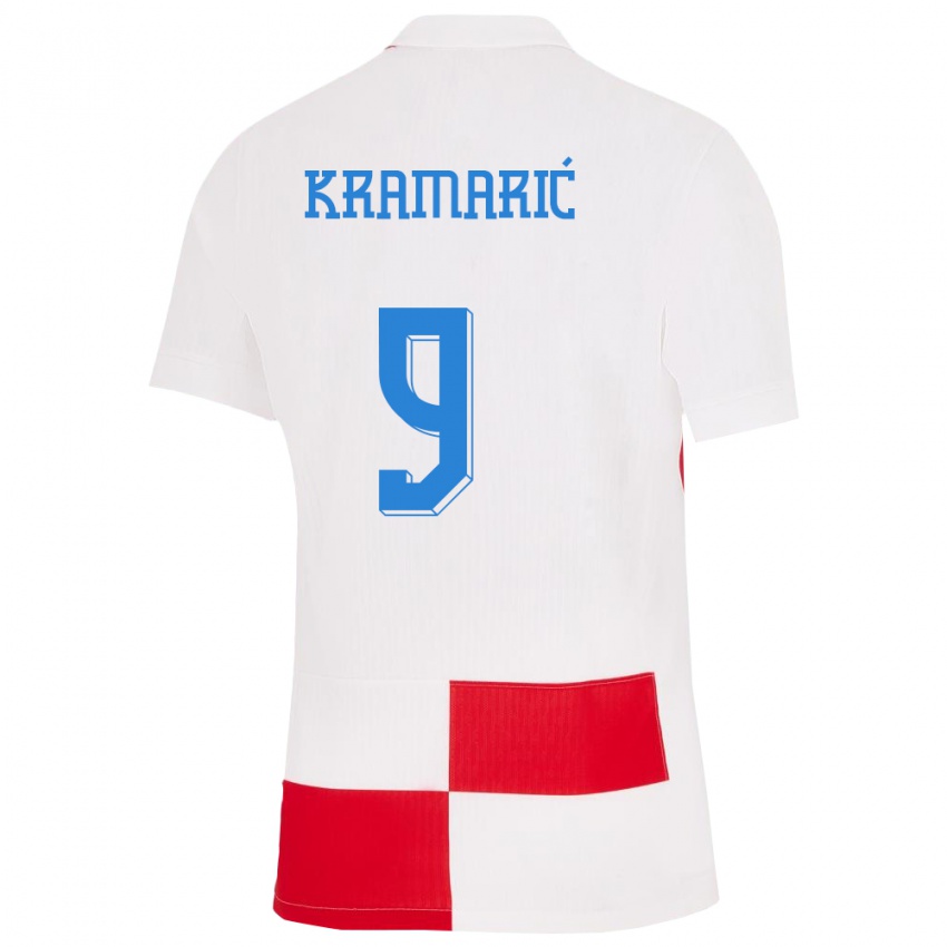 Børn Kroatien Andrej Kramaric #9 Hvid Rød Hjemmebane Spillertrøjer 24-26 Trøje T-Shirt