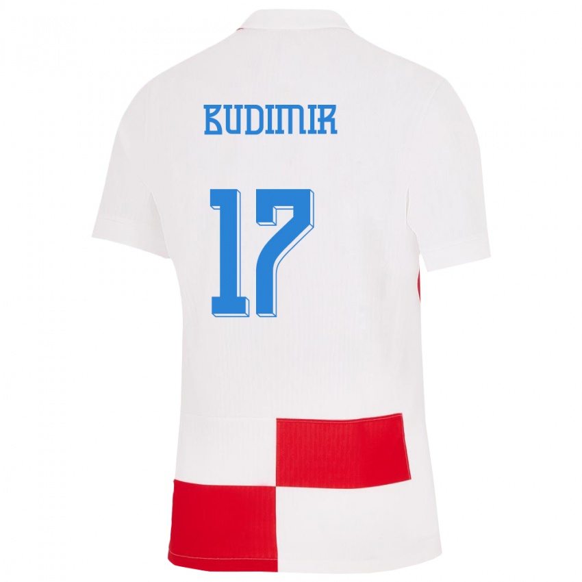 Børn Kroatien Ante Budimir #17 Hvid Rød Hjemmebane Spillertrøjer 24-26 Trøje T-Shirt