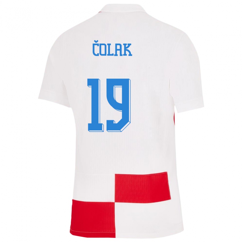 Børn Kroatien Antonio Colak #19 Hvid Rød Hjemmebane Spillertrøjer 24-26 Trøje T-Shirt