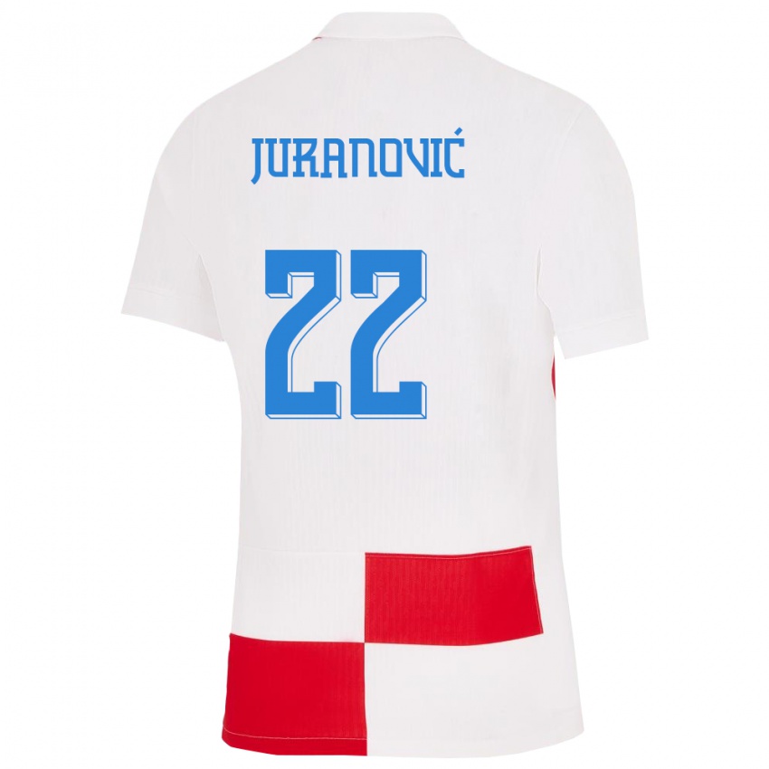 Børn Kroatien Josip Juranovic #22 Hvid Rød Hjemmebane Spillertrøjer 24-26 Trøje T-Shirt