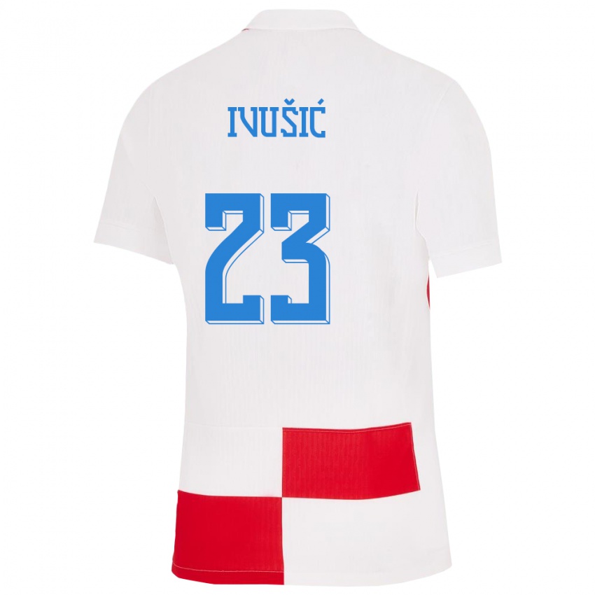 Børn Kroatien Ivica Ivusic #23 Hvid Rød Hjemmebane Spillertrøjer 24-26 Trøje T-Shirt