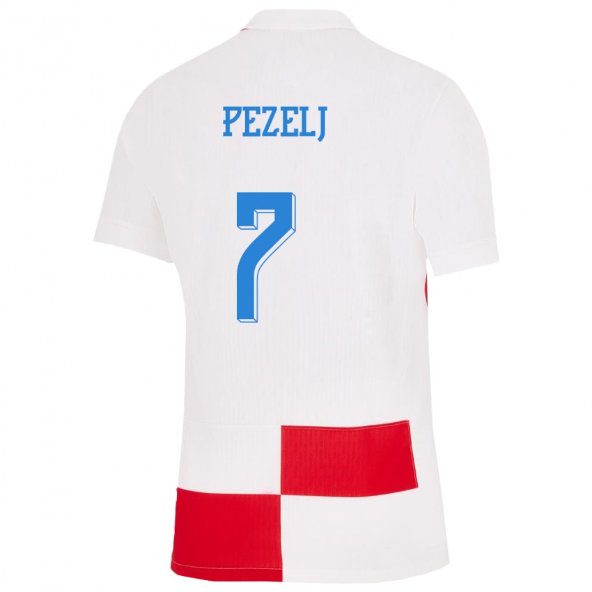 Børn Kroatien Petra Pezelj #7 Hvid Rød Hjemmebane Spillertrøjer 24-26 Trøje T-Shirt