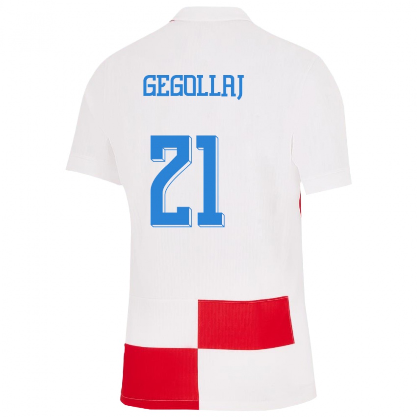 Børn Kroatien Fatjesa Gegollaj #21 Hvid Rød Hjemmebane Spillertrøjer 24-26 Trøje T-Shirt