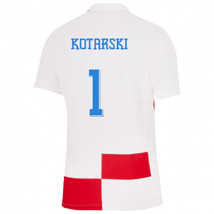 Børn Kroatien Dominik Kotarski #1 Hvid Rød Hjemmebane Spillertrøjer 24-26 Trøje T-Shirt