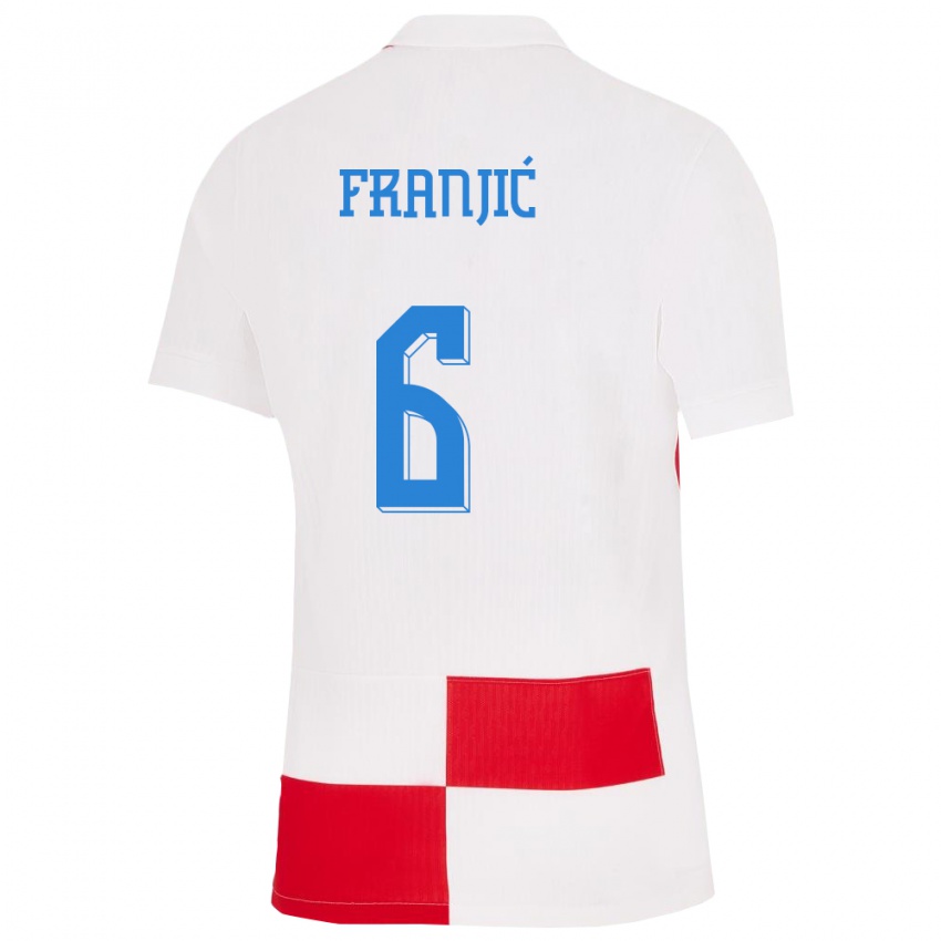 Børn Kroatien Bartol Franjic #6 Hvid Rød Hjemmebane Spillertrøjer 24-26 Trøje T-Shirt