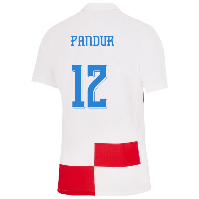 Børn Kroatien Ivor Pandur #12 Hvid Rød Hjemmebane Spillertrøjer 24-26 Trøje T-Shirt