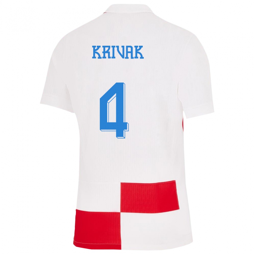 Børn Kroatien Fabijan Krivak #4 Hvid Rød Hjemmebane Spillertrøjer 24-26 Trøje T-Shirt