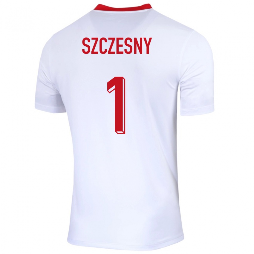 Børn Polen Wojciech Szczesny #1 Hvid Hjemmebane Spillertrøjer 24-26 Trøje T-Shirt
