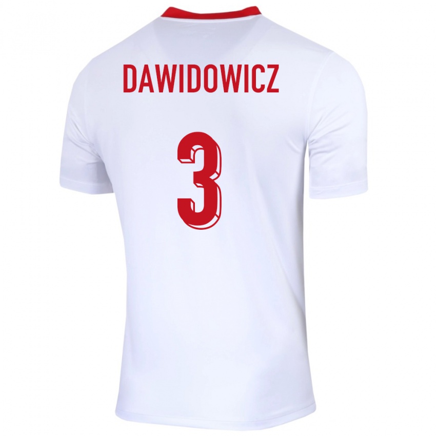 Børn Polen Pawel Dawidowicz #3 Hvid Hjemmebane Spillertrøjer 24-26 Trøje T-Shirt