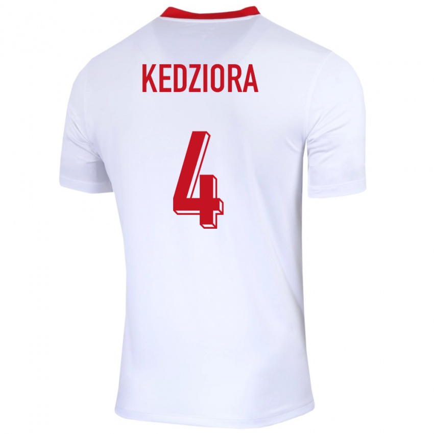 Børn Polen Tomasz Kedziora #4 Hvid Hjemmebane Spillertrøjer 24-26 Trøje T-Shirt