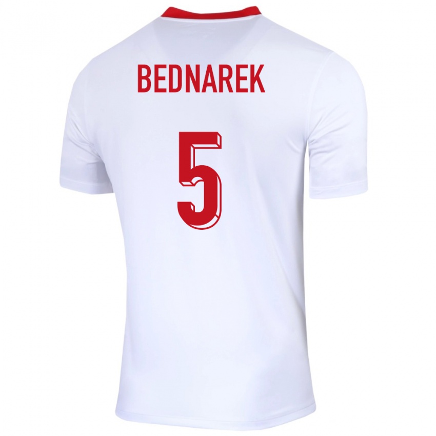 Børn Polen Jan Bednarek #5 Hvid Hjemmebane Spillertrøjer 24-26 Trøje T-Shirt