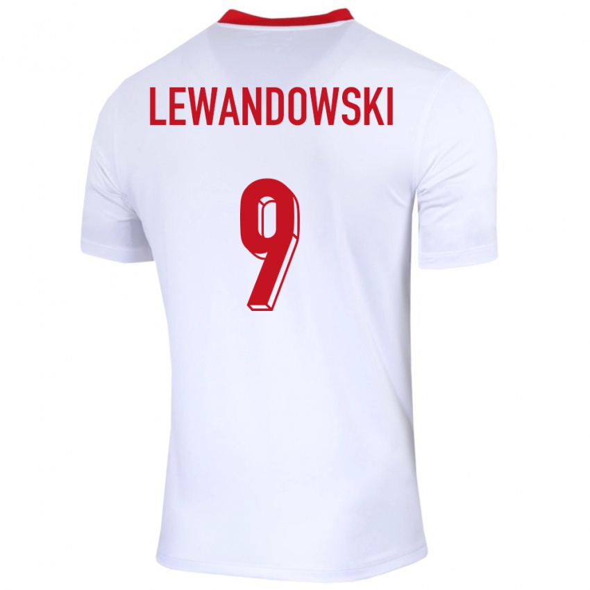 Børn Polen Robert Lewandowski #9 Hvid Hjemmebane Spillertrøjer 24-26 Trøje T-Shirt