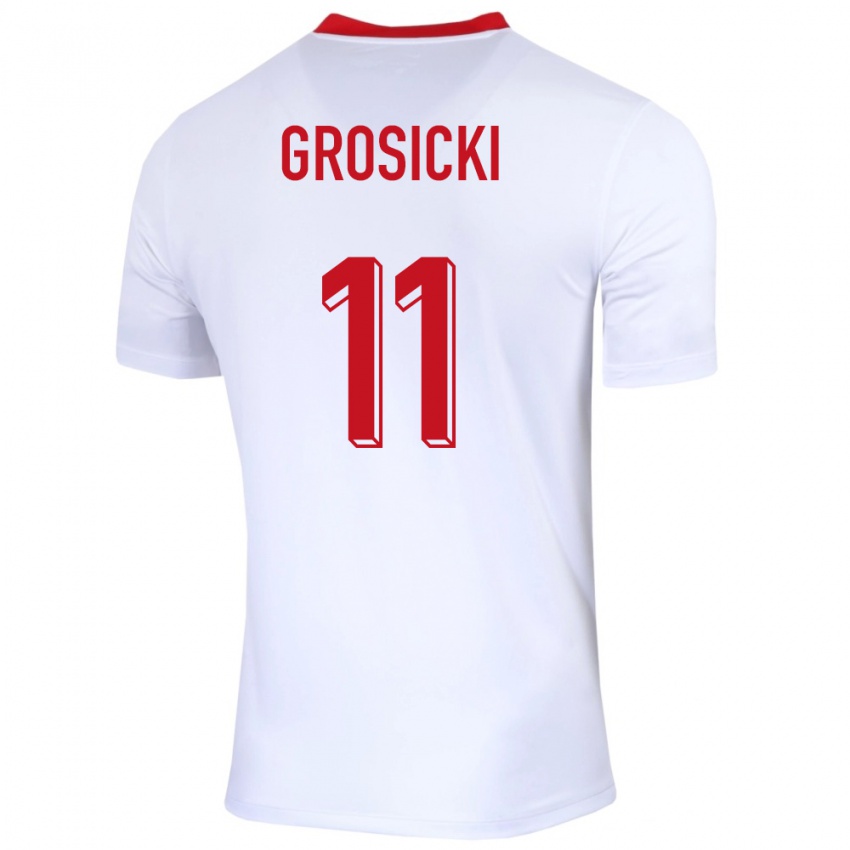 Børn Polen Kamil Grosicki #11 Hvid Hjemmebane Spillertrøjer 24-26 Trøje T-Shirt